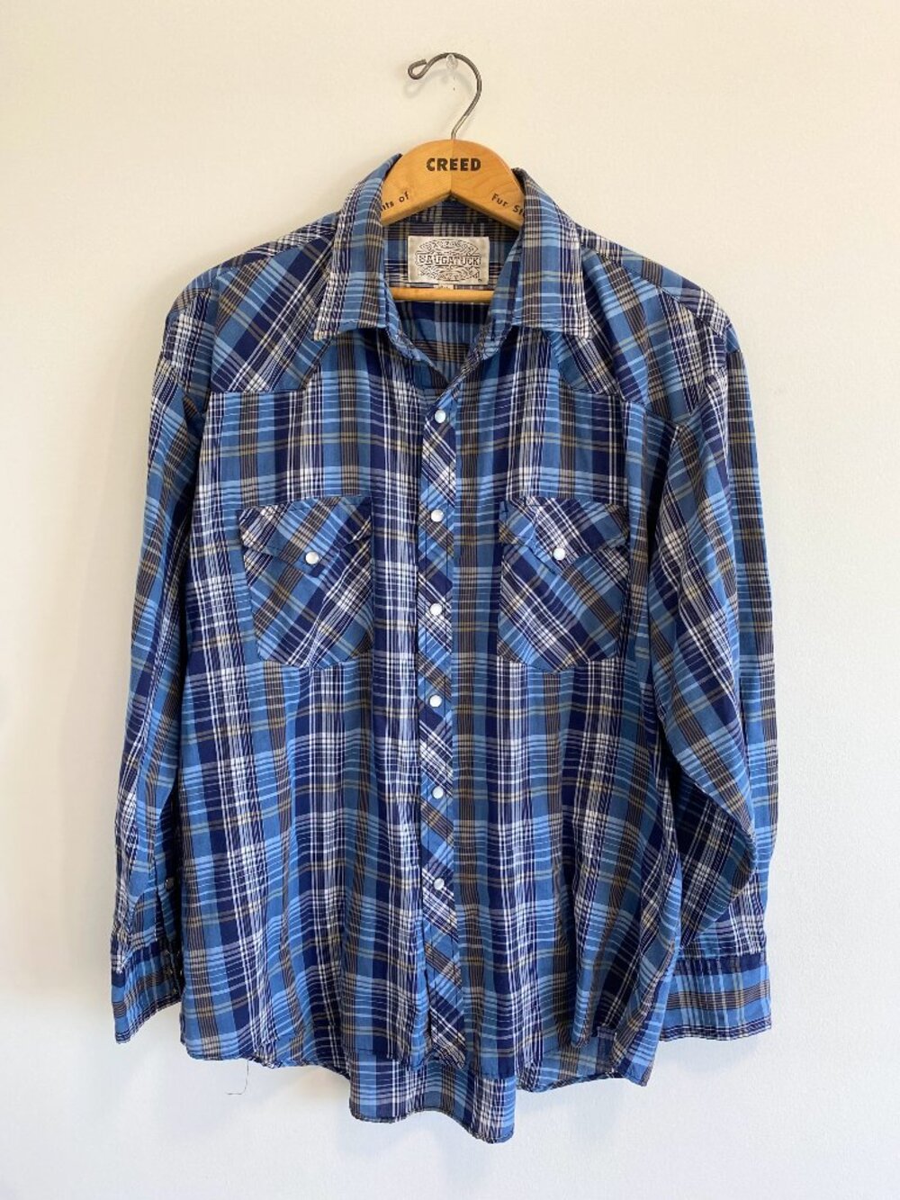 Vintage Blue Plaid Western Style Button Down Shirt / 90s